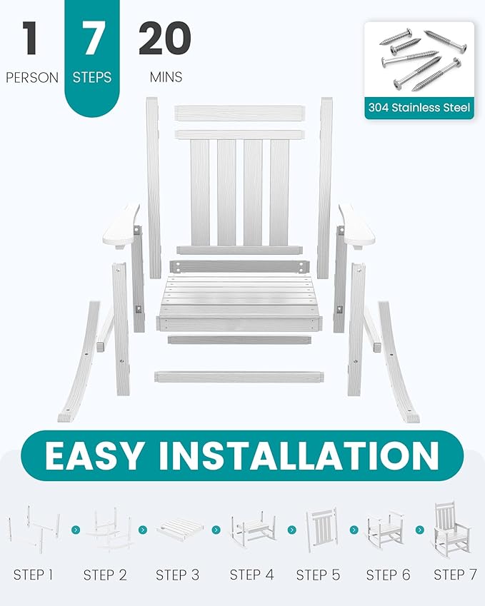 SERWALL Oversized Outdoor Rocking Chair Set of 4, HDPE Rocker for Adults, Patio Rocking Chairs for Porch, White