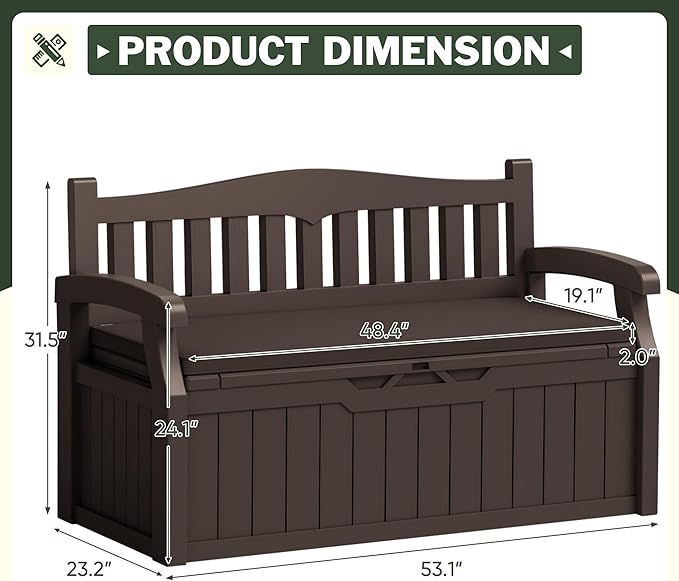 Flamaker 80 Gallon Storage Bench with Cushions Outdoor Indoor, Durable All-Weather Seating with Hidden Storage, Lockable Deck Box for Garden, Patio, Poolside (Brown)