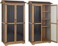 Storage Cabinet Outdoor Garage Cabinets with 3 Adjustable Shelves, Lockable Door, Wood & Metal Weather-Resistant Pantry Cabinet for Patio Garden Home Farm (33.3" Lx 21" Wx 69" H)
