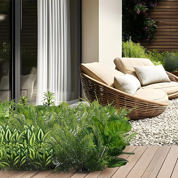 15Pcs Outdoor Artificial Plants UV Resistant Fake Plastic Greenery Spring Grass for Outside Yard Front Porch Patio Window Box Planter Basket Decor (Yellow Green)