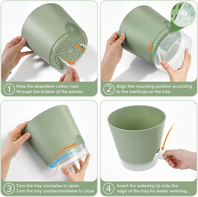 GARDIFE 2026 Upgraded Self Watering Plant Pots with Drainage Hole, 8/7/6.5/6/5.5/5/4 Inch Flower Planting Containers for House Plants, African Violet, Flowers, Cactus (Green, 8+7+6.5+6+5.5+5+4 inch)