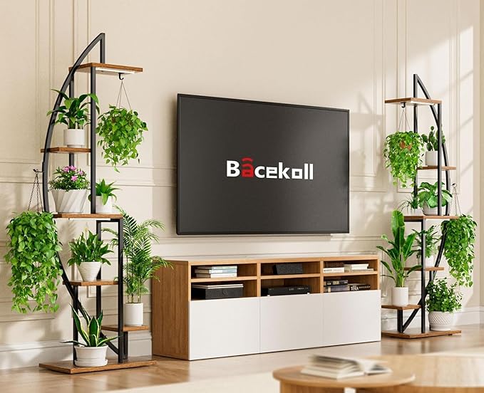 Plant Stand Indoor with Grow Lights, 6 Tiered Tall Plant Shelf, 63" Metal Plant Stand for Indoor Plants Multiple, Half-Moon Plant Rack Display Shelf, 2 Pcs Plant Holder for Living Room, Patio