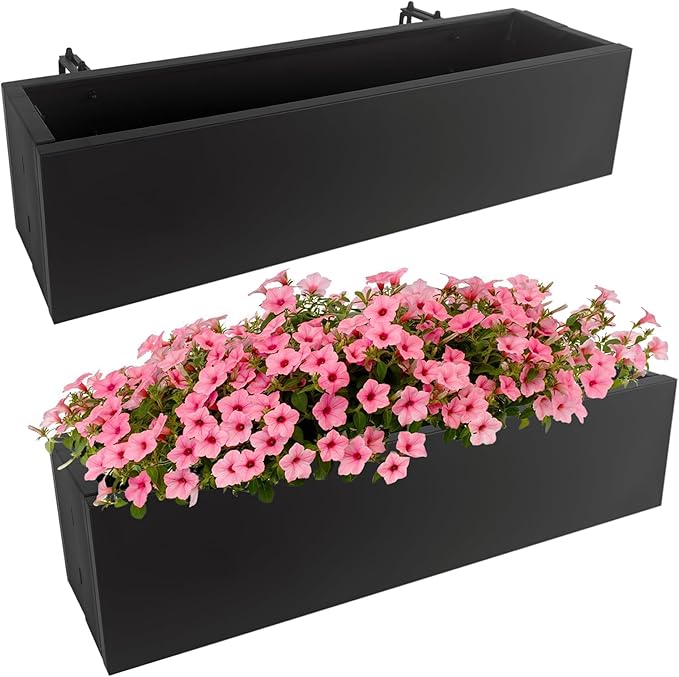 2 Pack Metal Railing Planter Box, 30 Inch Balcony Planters with Adjustable Brackets, Large Hanging Planters for Outdoor Fence Deck