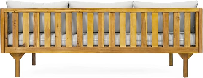 Merax 67.5" Outdoor Patio Daybed 3 Seater Sofa Bed,Acacia Wood Frame with Rattan Arm,Cushion & Pillow for Pool