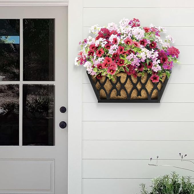 4 Pack 16 Inch Window Boxes Planters Railing Planter Box with Coco Liners Deck Railing Planter Boxes Balcony Hanging Flower Box for Outdoor Plants Garden Decor