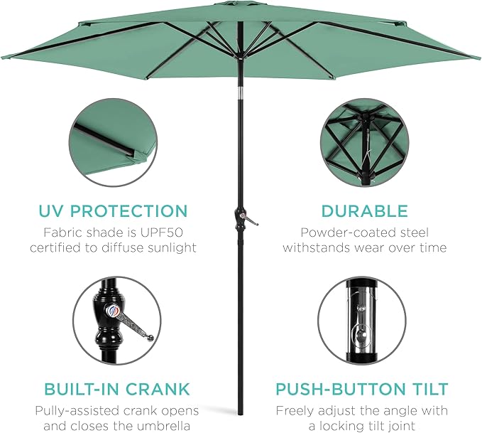 Best Choice Products 10ft Outdoor Table Compatible Steel Polyester Market Patio Umbrella w/Crank and Easy Push Button Tilt
