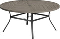 VICLLAX Round Patio Table with Adjustable Umbrella Hole for 8, All Weather Metal Outdoor Dining Table for Lawn Garden, 59.8" Outdoor Coffee Table, Grey Wood-Like Tabletop