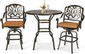 VIVIJASON 3-Piece Patio Swivel Bar Stools Set, All Weather Cast Aluminum Outdoor Bar Height Bistro Set with 2 Cushioned Bar Chairs & 38.5" High Bar Table w/Umbrella Hole for Backyard, Lawn, Garden