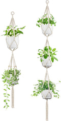 Macrame Plant Hanger - Fits 4 to 8 inches Pots for Indoor Outdoor, 49"/72" 2 Sizes Set, Ivory (POTS NOT Included)