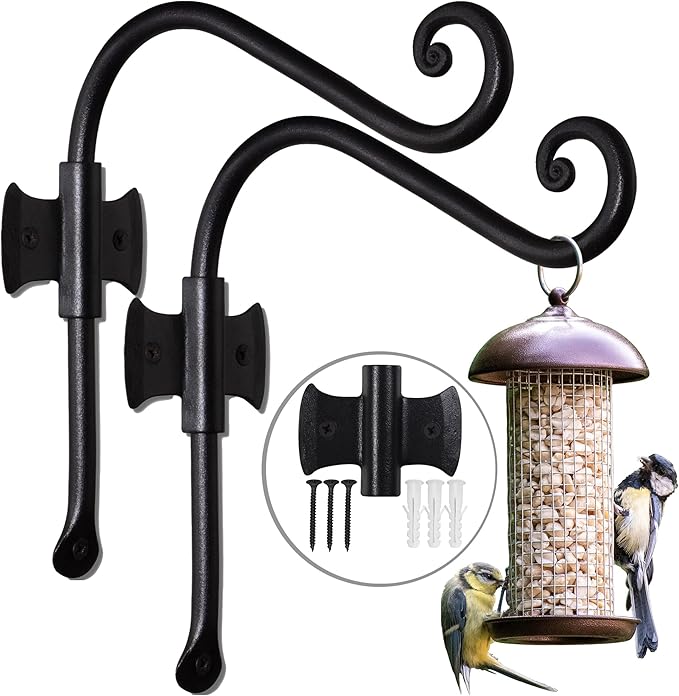 RTZEN Plant Hangers Indoor or Outdoor - Wrought Iron Metal Hanger Indoor Hook - Heavy Duty Wall Bracket Hooks for Hanging Plants Baskets Lanterns Wind Chimes - 2 Pack (Black Axe-Shape Hooks)