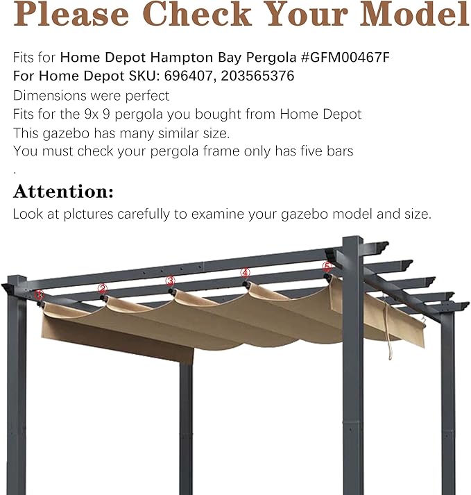 SCOCANOPY Beige Ripstop Replacement Cover Fit for Home Depot Hampton Bay Pergola # GFM00467F,GFM00469A