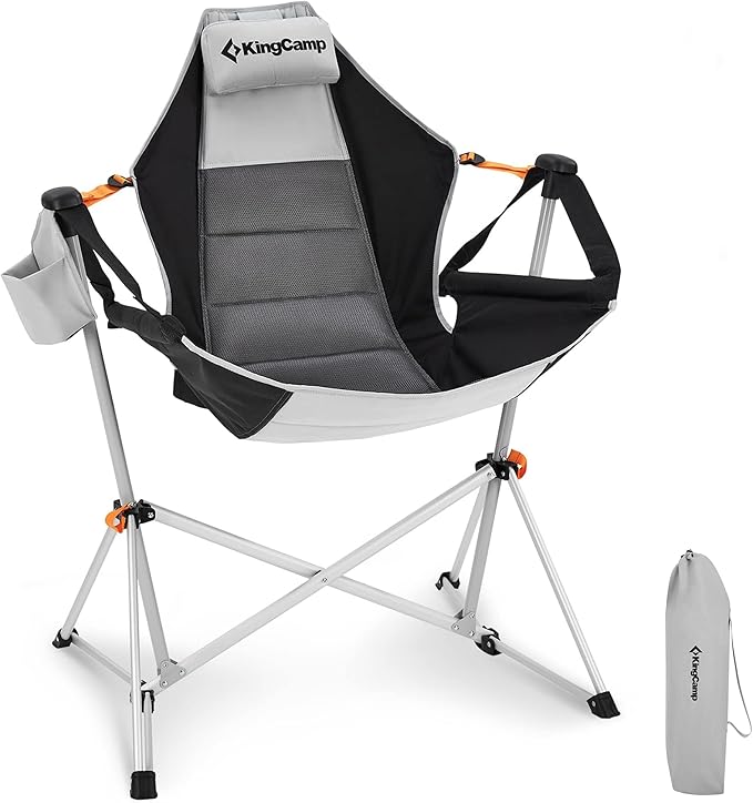 KingCamp Hammock Chair with Footrest – Heavy Duty Swinging Rocking Camping Chairs for Adults up to 400lbs, Folding Portable Oversized Rocker with Cup Holder & Pillow for Outdoor Beach Lawn RV Sports