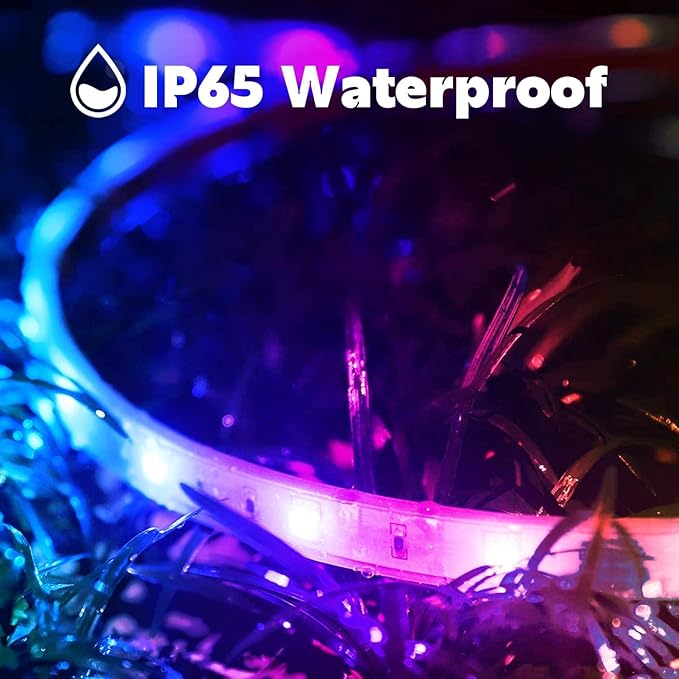 zoegi Outdoor LED Strip Lights Waterproof,Music Sync RGB IP68 Outside Led Light Strips Waterproof with App and Remote,Exterior Led Rope Lights for Deck,Balcony,Roof,Garden,Pool (50FT)