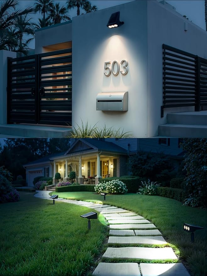 Solar spot Lights Outdoor IP65 Waterproof Solar spotlights 3 Lighting Modes Tree Lights for Outdoor Yard Garden Auto On/Off Wall Lights for Walkway Driveway Garage 6 Pack (Warm White