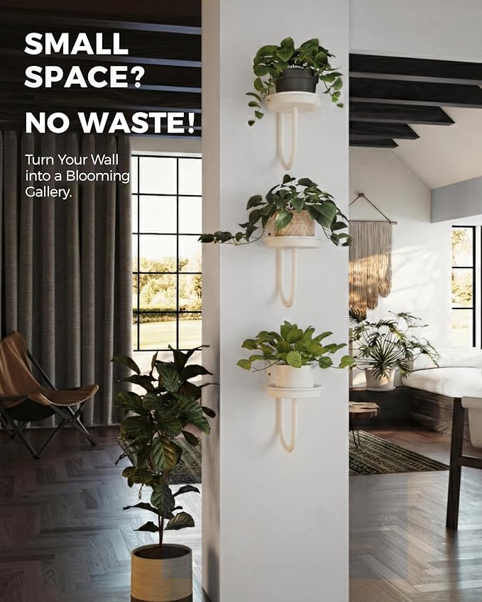 Bamworld Wall Plant Holder Wall Planters for Indoor Plants Plant Hanger Indoor Window Plant Shelves Hanging Plant Holder Window Plant Hanger Plant Decor White 3pcs