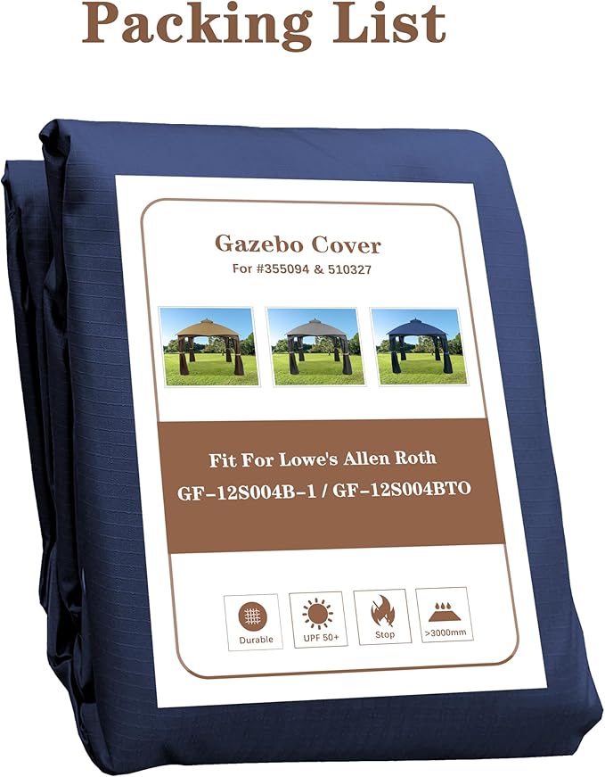 SCOCANOPY Ripstop Replacement Top for Lowe's Allen Roth 10X12 Gazebo Model #GF-12S004B-1/ GF-12S004BTO/TPGAZ17-002C，(Navy Blue)