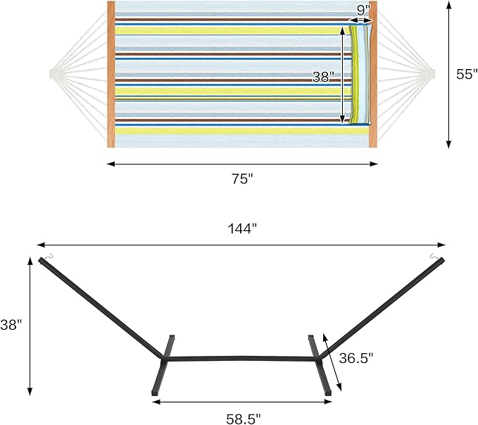 Two Person Hammock with Stand for Outside Heavy Duty, Outdoor Patio Hammock with Portable Steel Stand, Large Double Hammocks,480lbs Capacity.(Light Blue Stripes)