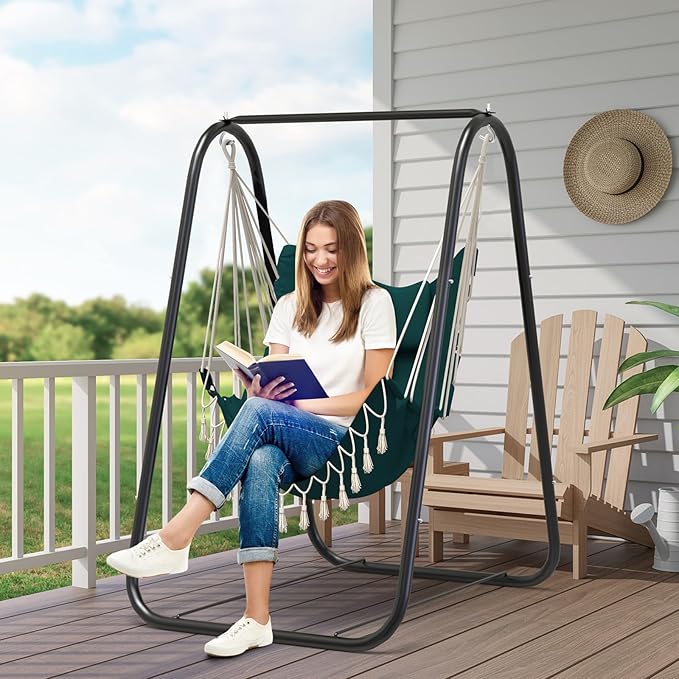 G TALECO GEAR Hammock Chair with Stand,Heavy-Duty and Rustproof Hanging Chair with Stand,Hammock Swing Chair Stand,for Indoor Outdoor Patio Yard Garden Porch (Green)