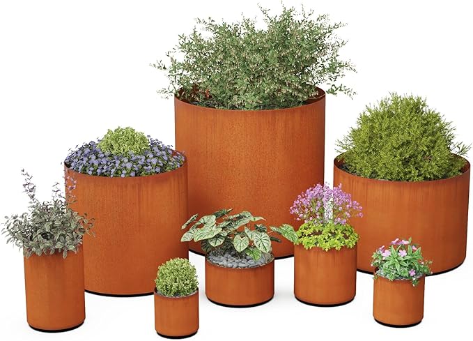Plantercraft Extra Large Corten Steel Planter 36 Inch | Large Round Planters for Outdoor Plants | Modern Metal Garden Planter for Landscape, Patio, and Entryway