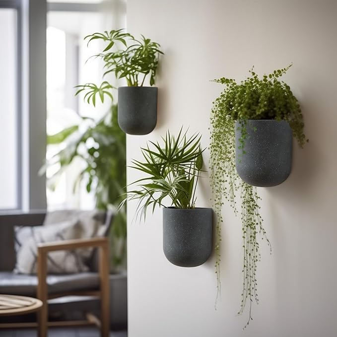 LA JOLIE MUSE Wall Hanging Planters for Indoor Plants，Hanging Flower Pots for Air Plants Succulent, Set of 2, 5.7L*4.1W*7H, Weathered Gray