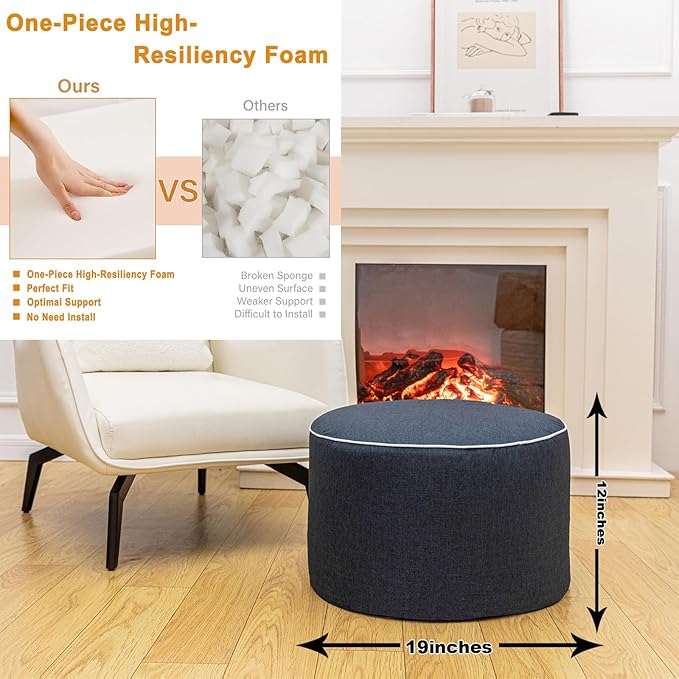 Outdoor Ottoman Outdoor Ottomans for Patio 19x12 Inches Modern Lightweight Foam Stuffed Pouf Outdoor Footstool Footrest Foot Stool Waterproof (Navy Blue)