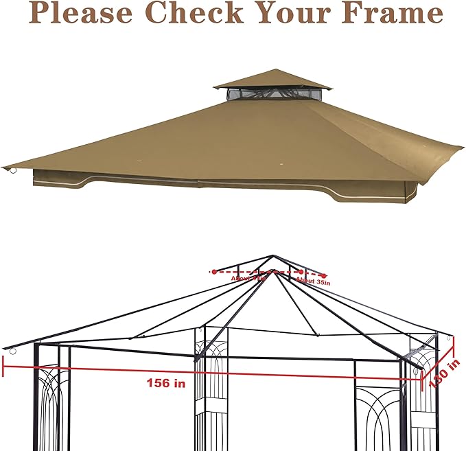 SCOCANOPY Replacement Gazebo Canopy for 10 x 12 Regency II Patio Gazebo Model L-GZ798PST,A101004104,A101004105 (Beige)
