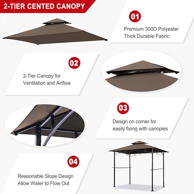 Eurmax USA High Performance Grill Gazebo Canopy Replacement Cover 5x8 (Brown)