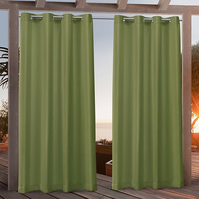 NICOLE MILLER NEW YORK Canvas Indoor/Outdoor Grommet Top Curtain Panel Pair, 54"x96", Green Apple