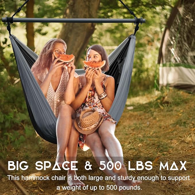 Hammock Swing Chair for Outdoor & Indoor, Lightweight & Portable, Perfect for Adults & Camping (Black, Gray)