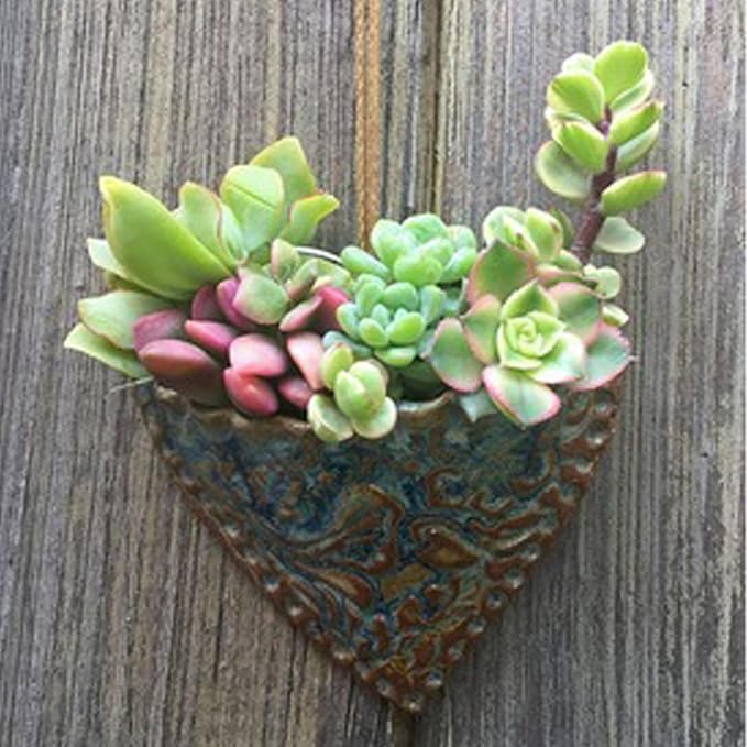 Retro Heart Shaped Plant Pots, Indoor Vertical Wall Hanging Garden Small Plant Pots Succulent Planter Hanging Plant Holder for Window Decorations for Living Room Office (Blue)