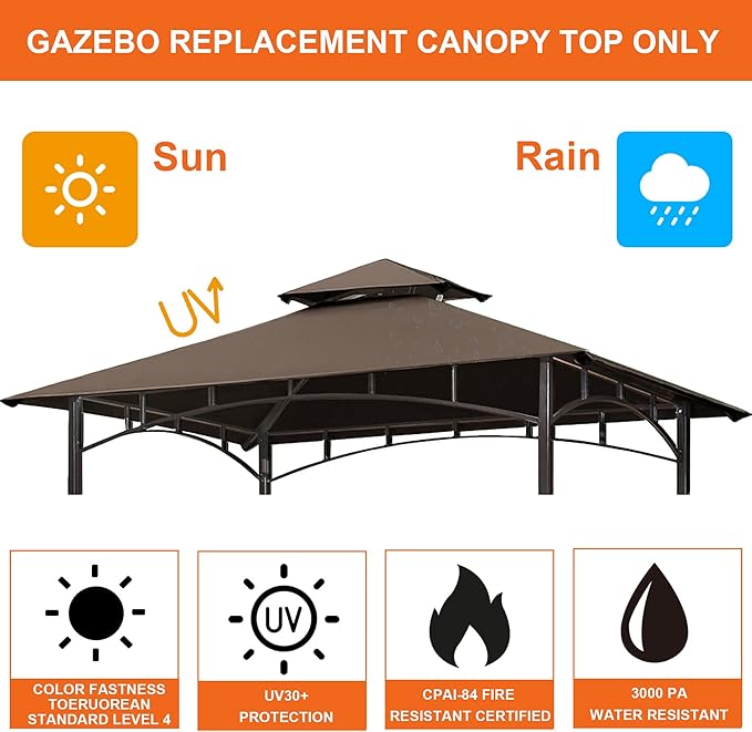 Eurmax USA High Performance Grill Gazebo Canopy Replacement Cover 5x8 (Brown)