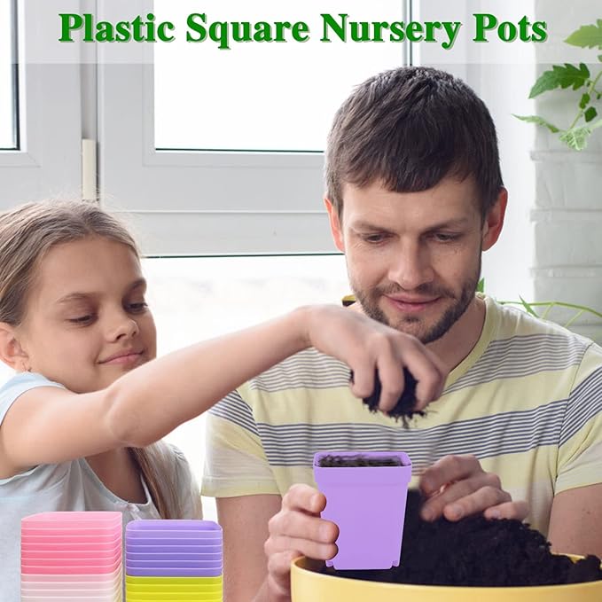 Anyumocz 42 PCS Plastic Square Plant Pots,Multi Color Nursery Pots,Small Flower Pots for Indoor Outdoor Plants,Garden,Home Balcony Decorations