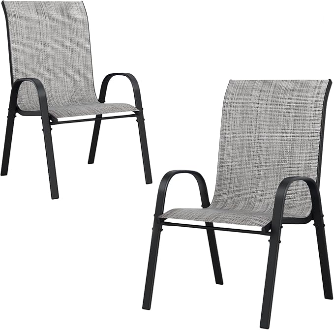 UDPATIO Patio Chairs Set of 2, Stackable Outdoor Dining Chairs with High Back, Breathable Textilene Fabric Outdoor Chair All Weather, 350LBS Capacity for Garden, Backyard (Light Grey)