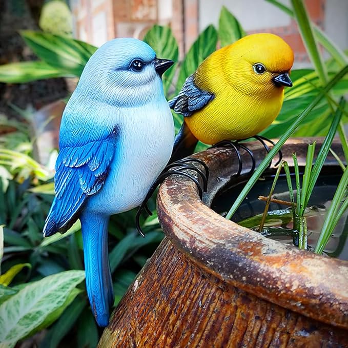 Garden Bird Statue Flower Pot Hugger Outdoor Decor for Tree, 6.7" Tall Resin Bird Figurine Plant Pot Decorations for Fence Balcony Patio Lawn Yard Ornaments (Blue)