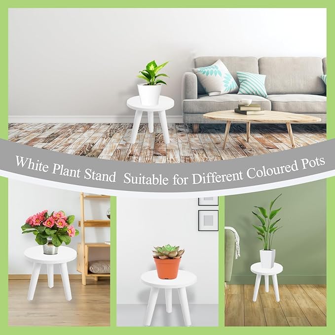 Samll Plant Stand Indoor/Outdoor for Plants,Wood White Planter Stands Holder Mid Century Pedestal Shelf,Sturdy Short Flower Rack Boho Short Plant Table 8.6"Tall Wooden Plants Stool for Garden,Patio