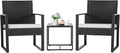 Flamaker 3 Pieces Patio Furniture Outdoor Wicker Modern Rattan Chair Conversation Sets with Coffee Table for Yard, Bistro(White)