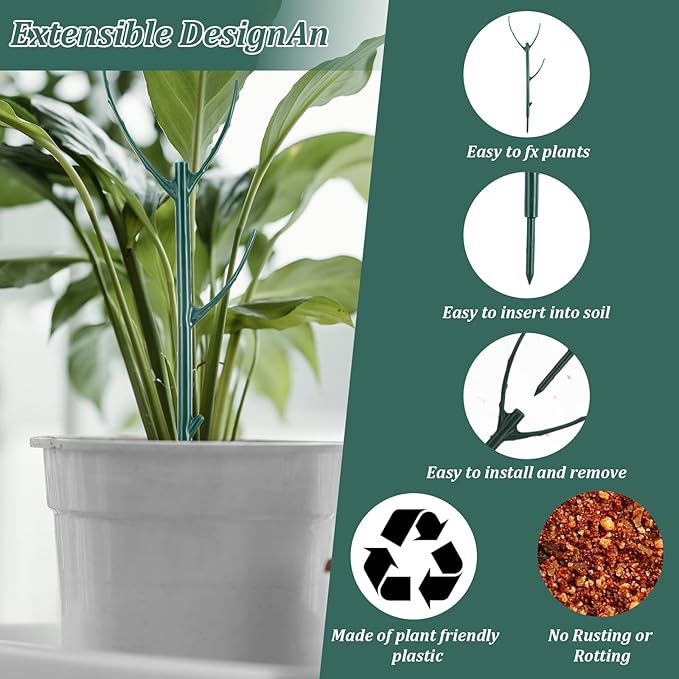 Grevosea 10 Pack Plant Support Stakes, Stackable Monstera Plant Supports for Indoor Outdoor Plants Garden Stakes Trellis for Climbing and Potted Plants Pothos Flowers