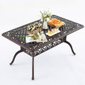 60" Cast Aluminum Outdoor Dining Table – Rectangular Red Copper Patio Table with 2" Umbrella Hole, Weather-Resistant for Garden, Backyard, and Lawn