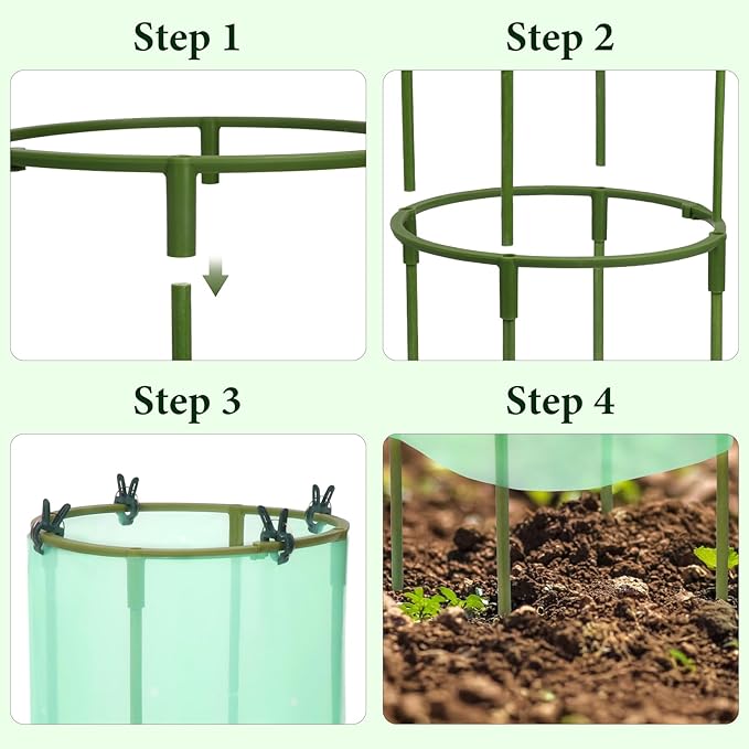 17.7" H Plant Support Stake Cage, Round Plant Support Garden Flower Stakes with Plastic Protective Film, Plant Cages for Indoor Outdoor Small Plants,Tomato, Peony, Hydrangea