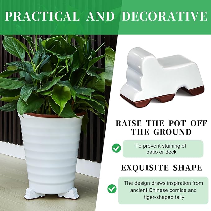 Kigeli 12 Pcs Resin Pot Feet for Outdoor Planters 3 Inch Long 1.5 Inch Tall Flower Handmade Elevator Plant Feet Frost Proof Lifter for 14-20 in Pot(White)