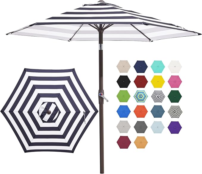 JEAREY 7.5FT Patio Umbrella Outdoor Market Umbrella with 6 Sturdy Ribs, Push Button Tilt/Crank Table Umbrella for Garden, Deck, Backyard and Pool, Black & White Stripe