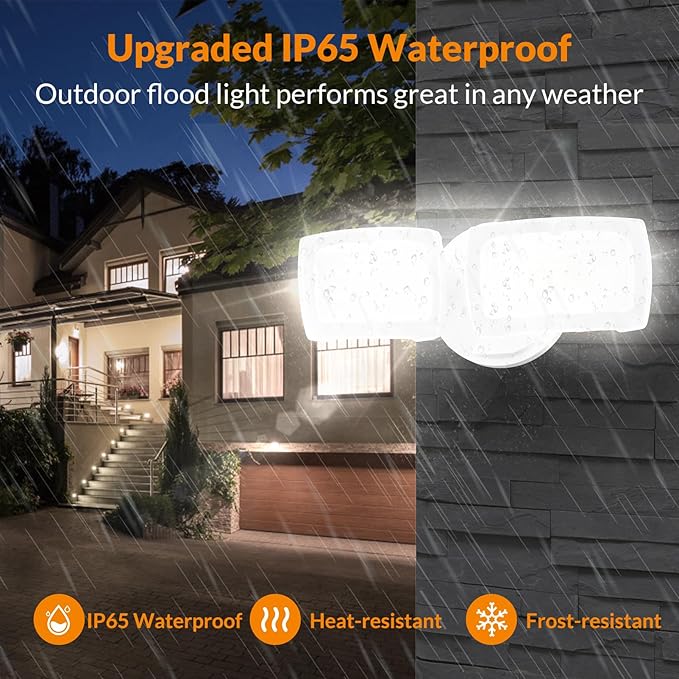 LEPOWER 28W 3000LM ‌LED Security Flood Light‌ ‌Outdoor‌, Switch Controlled Aluminum ‌Security Light‌, 2 Adjustable Heads, 5500K Daylight, IP65 Waterproof, Wet Location for Patio, Garden, Yard Lights
