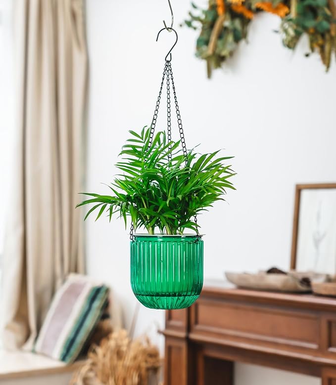 Josteve 5.2 Inch 2 Pcs Self Watering Hanging Planter Indoor Plant Pots Drainage Holes, Outdoor Small Hanging Planters Flower Pot Basket, Visible Water Level, Plant Hanger Home Decor, Gardening