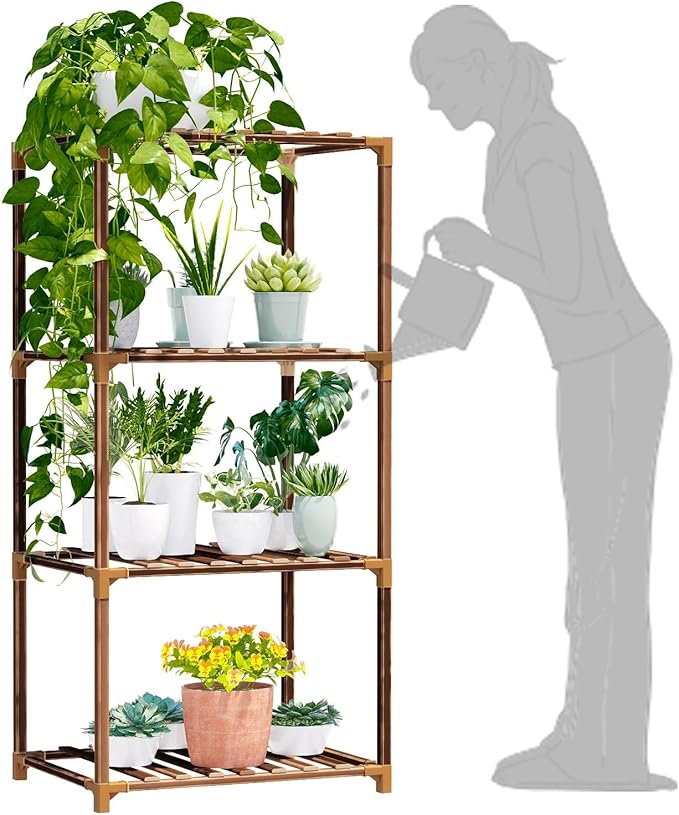 New England 4-Tier Wooden Plant Stand for Indoor/Outdoor Use, Perfect for Living Room, Patio, or Balcony - Supports Multiple Plants, Ideal Gift for Plant Lovers