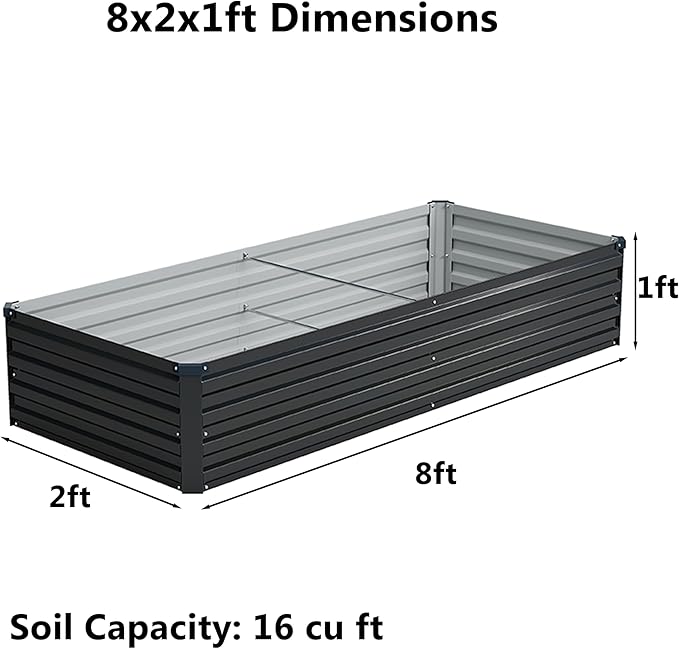 8x2x1 ft(2 Pack) Galvanized Raised Garden Bed,Outdoor Planter Box Metal Patio Kit Planting Bed for Vegetables Flowers and Succulents,Black