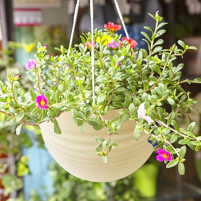 7 Pack 8 Inch Plastic Self-Watering Hanging Planters,Colorful Garden Flower Plant Pot Container Baskets with Drainer Chain for Indoor Outdoor Use,7 Colors