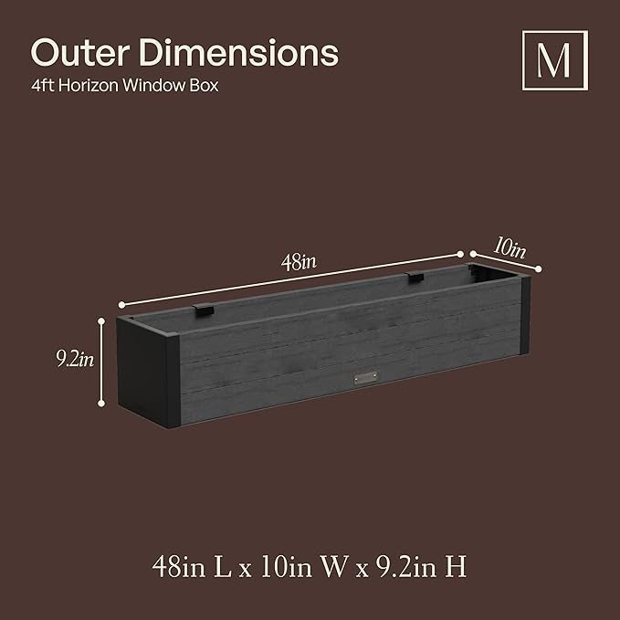 Mayne Vista 4ft Modern Window Box Planter with Panel Design and Drainage Hole