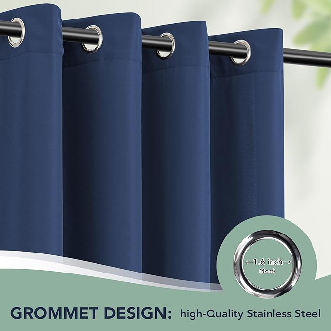 Outdoor Curtains for Patio Waterproof - 6 Panels Privacy Weatherproof Outside Curtains with Grommets for Pergola, Gazebo, Porch, Cabana, Balcony, 54 x 108 Inch, Navy