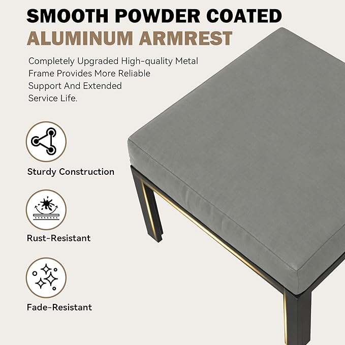 HOMREST Metal Outdoor Ottoman, 2-Piece Aluminum Footstool w/Removable Cushion, Multipurpose Footrest Stool Additional Seating, Set of 2 Outdoor Ottomans for Patio Deck (Dark Grey)