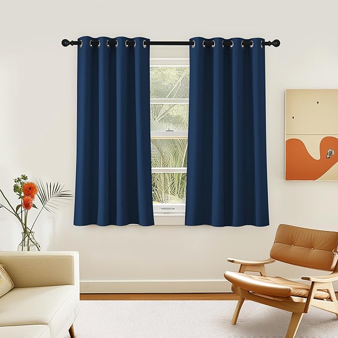 NICETOWN Room Darkening Short Curtain 54 inches Long for Living Room, Grommet Sound Reducing Thermal Insulated Curtains for Bedroom Nursery Window, 46W x 54L, 1 Piece, Moroccan Blue